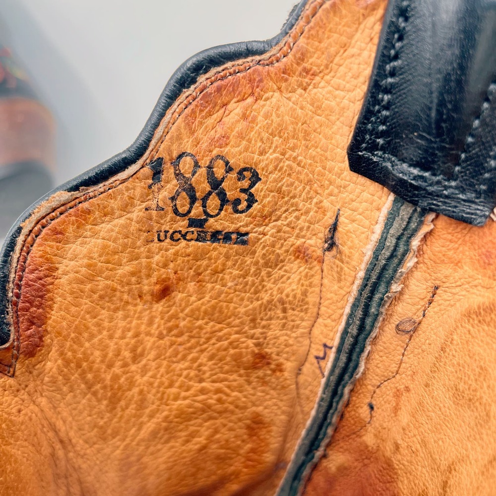 SOLD-Lucchese Western Boots Black Leather Floral Embroidered Block Heel Sz 7 - Picture 10 of 12